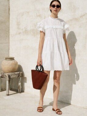 Ulla Johnson‎ Blanc Leonie Eyelet Trapeze Dress Size 8 White Cotton